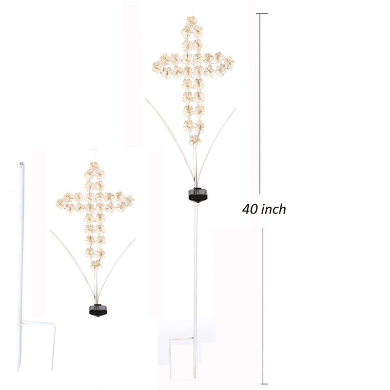 WSgift مصابيح شمسية معدنية على شكل صليب حديقة WSgift مع هيدرانجيا - هدية تذكارية مع 28 LED - هدايا تعزية مثالية (10" عرض x 40" ارتفاع) - Image 5